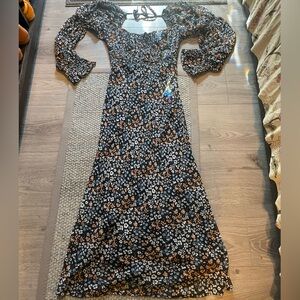 Astr Black and White Sheath Dress with Bishop Sleeves